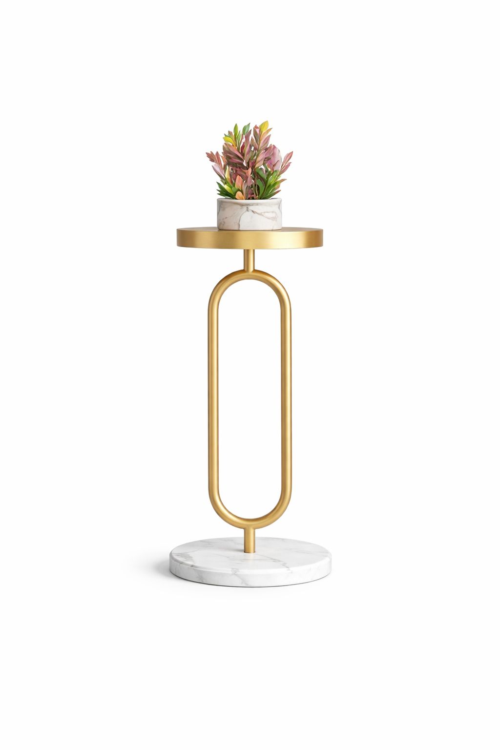 Luxury Gold Pedestal Plant Stand | Modern Flower Pot Display Table with Marble Base | Elegant Indoor Plant Holder