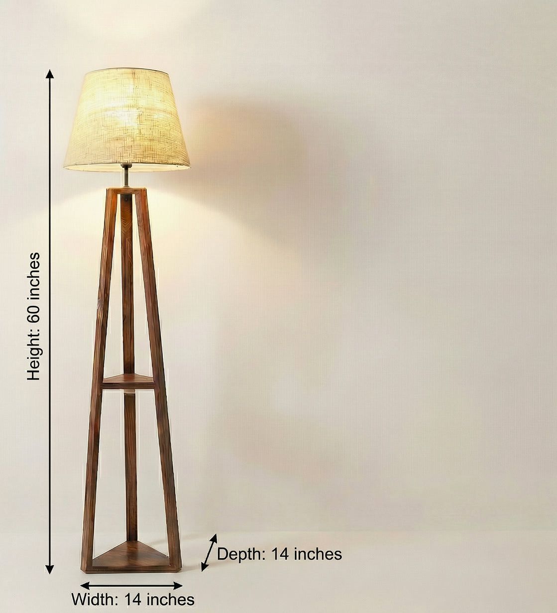Modern Wooden Floor Lamp with Fabric Shade | Decorative Standing Lamp for Living Room, Bedroom & Office | 60 Inch Tall