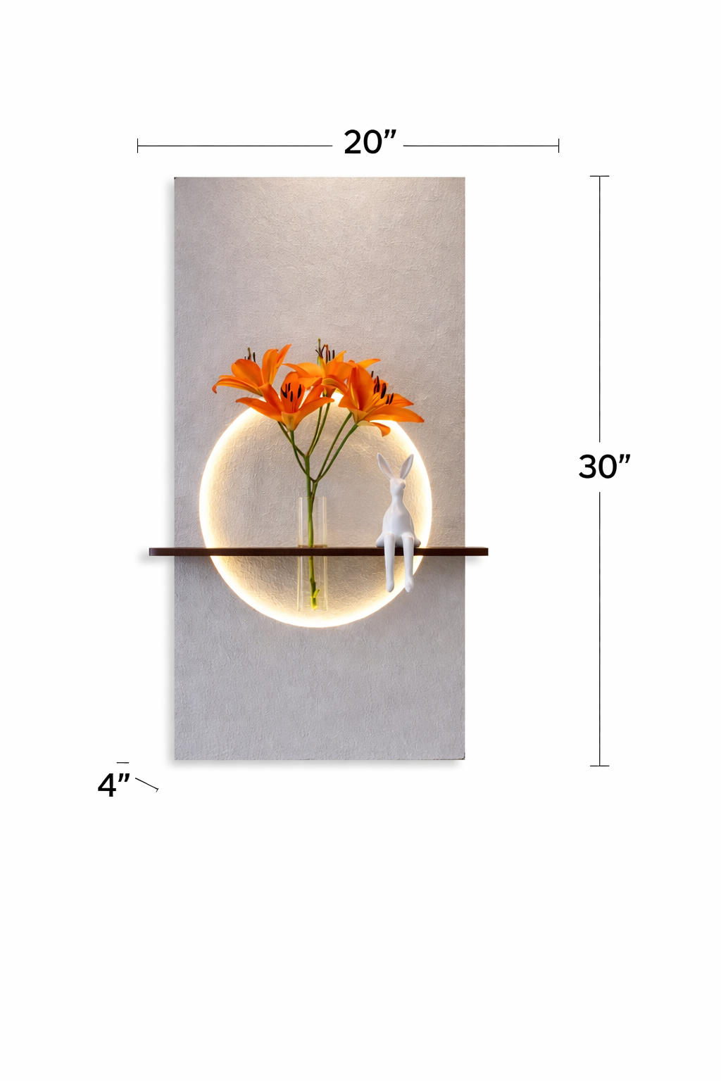 Modern LED Wall Light with Wooden Shelf & Glass Vase, Warm White Circular Wall Lamp for Living Room, Bedroom & Home Decor