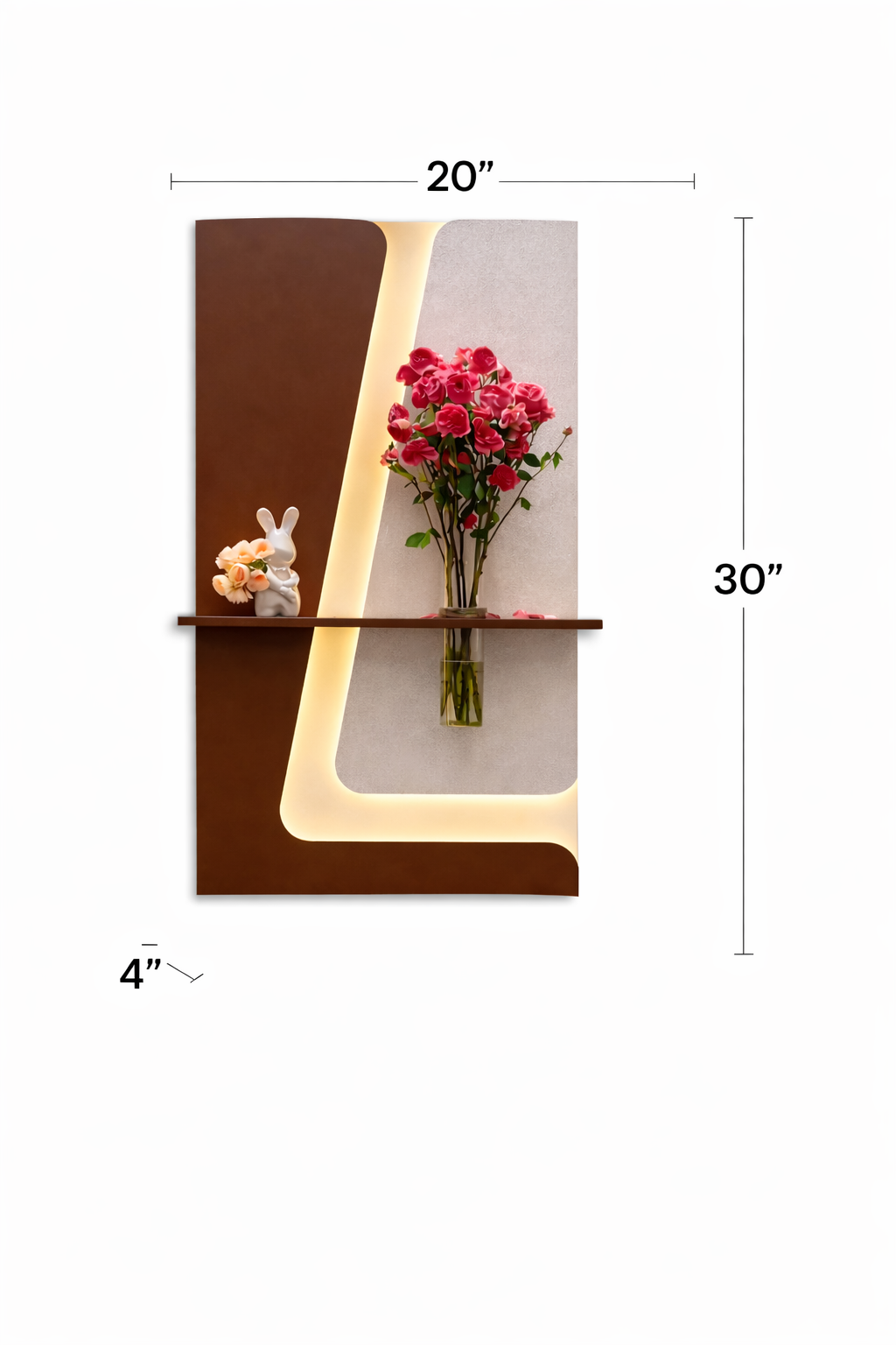Modern LED Wall Light with Wooden Shelf & Glass Vase, Warm White Decorative Wall Lamp for Living Room, Bedroom & Home Decor