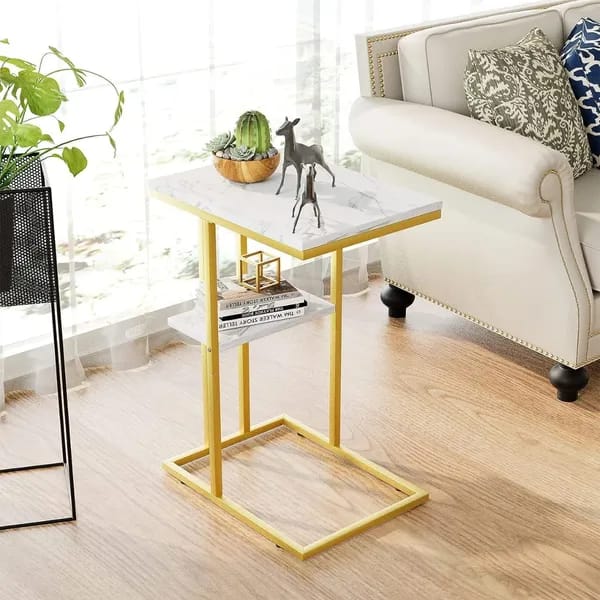 Gold C Table Gold Couch Side Table Snack Side Table For Sofa Couch Small Side Table Rusting Snack Table For Small Spaces Lving Room
