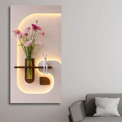 Modern LED Wall Art Shelf with Vase Holder | Decorative Illuminated Wall Panel | Luxury Wall Mounted Home Décor