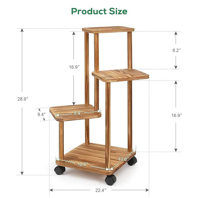 Rustic Wooden 3-Tier Plant Stand with Wheels | Mobile Flower Pot Rack | Multi-Level Indoor & Outdoor Plant Display Shelf