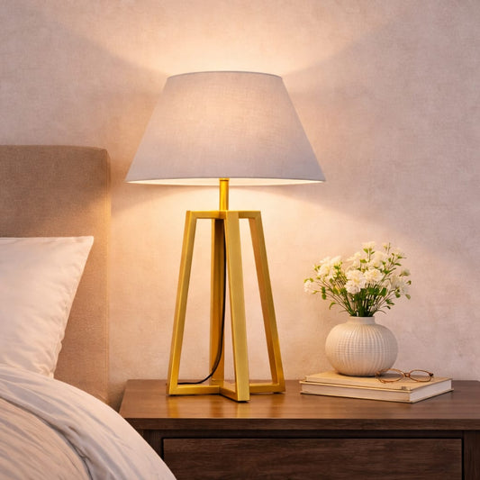 Modern Gold Geometric Table Lamp – 24 Inch Bedside Light