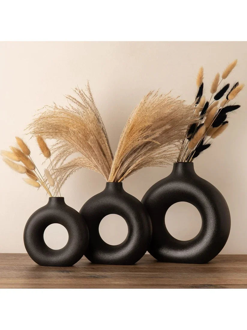 Modern Black Donut Ceramic Vase Set (3 Pieces)