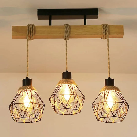 Rustic 3-Light Pendant Lamp with Rope Design – Industrial Hanging Ceiling Light