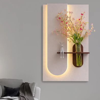 Modern LED Wall Art Shelf with Glass Vase Holder | Luxury Illuminated Floating Shelf | Decorative Wall Panel for Home Décor