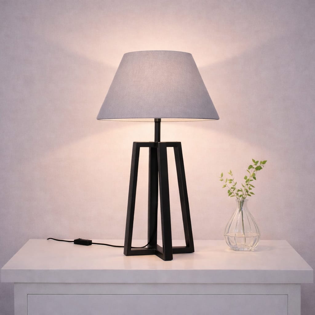 Modern Black Geometric Table Lamp – 24 Inch Bedside Light