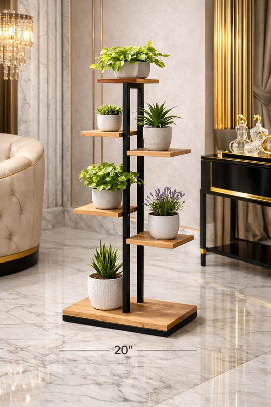 Shelf, Brown Wood with Black Metal Frame