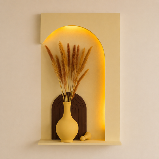 Modern LED Arch Wall Shelf with Vase Décor – Minimalist Floating Wall Accent Shelf