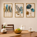 Gold Color Metal Wall Decor Leaf Wall Hanging Decoration, Set of 3 Metal Wall