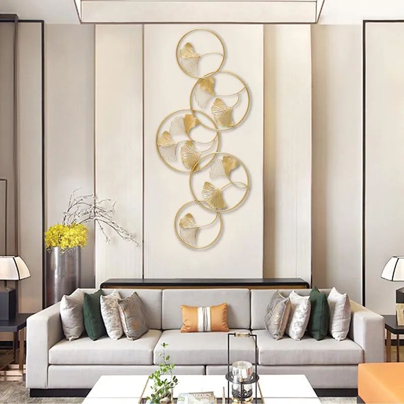 Luxury Golden Ginkgo Leaf Metal Wall Art | Modern Circular Wall Hanging Décor | Elegant Living Room Wall Decoration