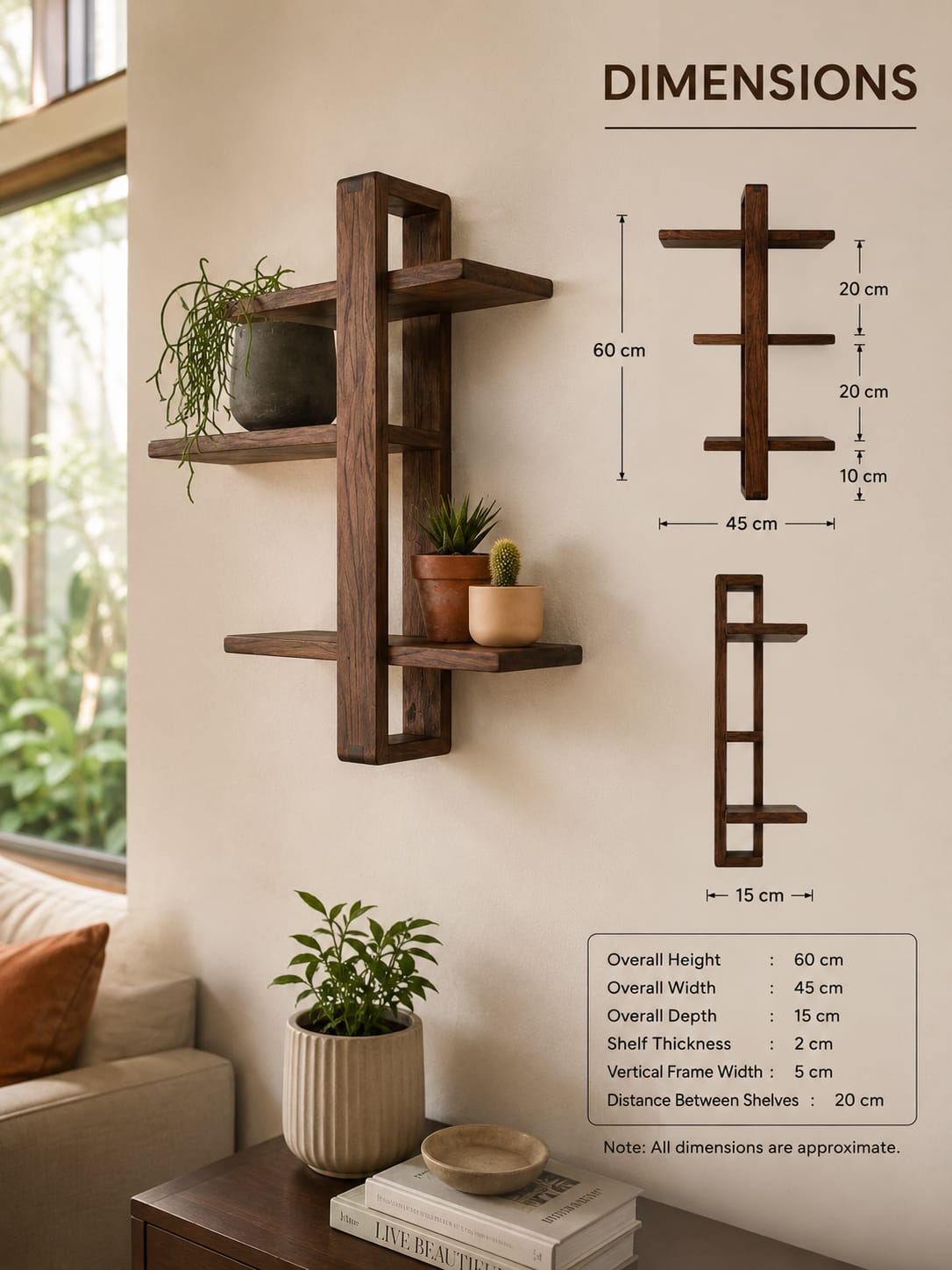 Modern Zigzag Wooden Wall Shelf for Living Room | Decorative Floating Wall Rack