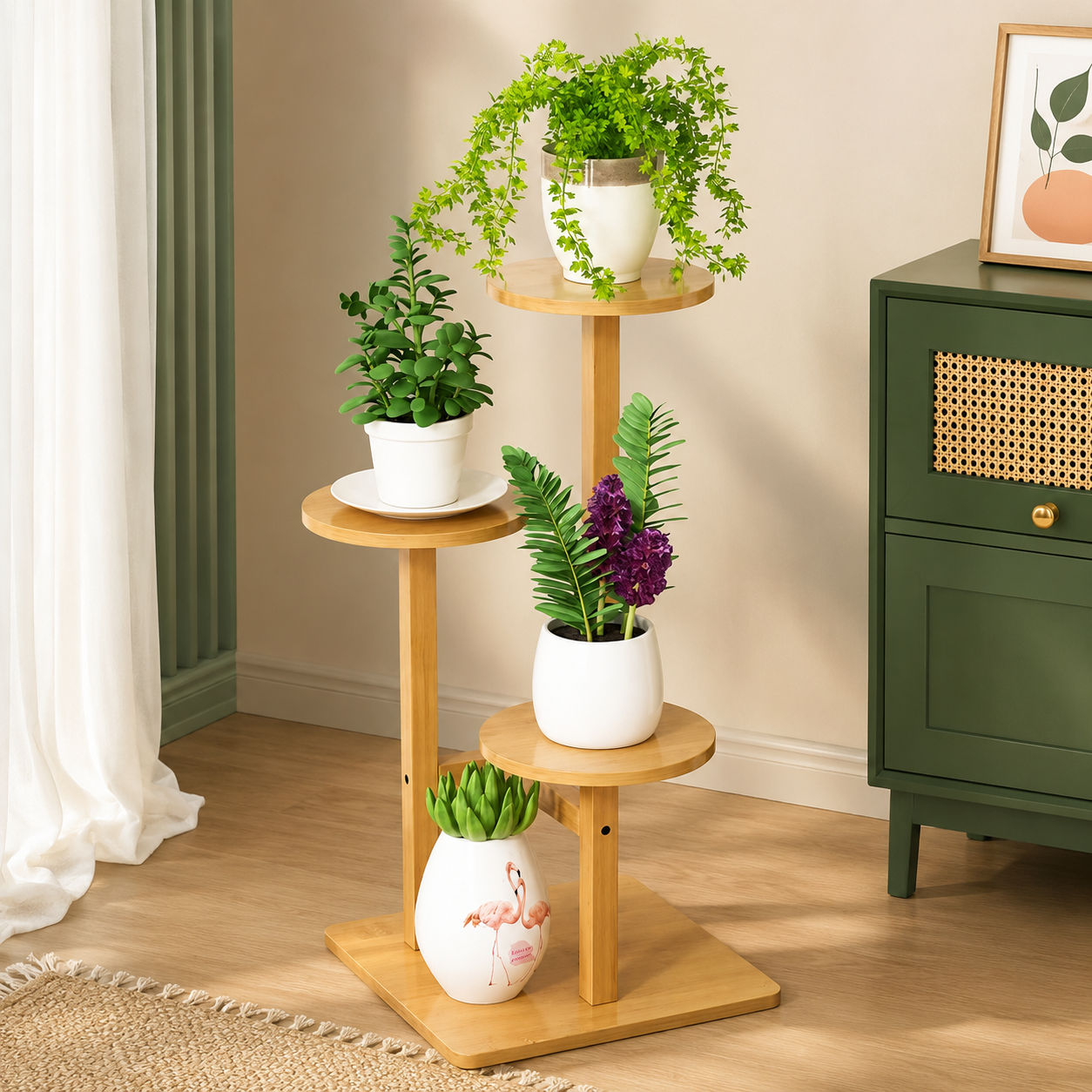 Modern 3 Tier Wooden Plant Stand for Indoor & Outdoor Use