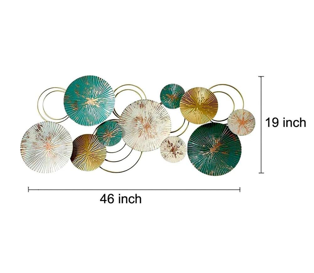 METAL WALL ART – PREMIUM HANDCRAFTED ANTIQUE GOLD & TURQUOISE GREEN CIRCLE DESIGN