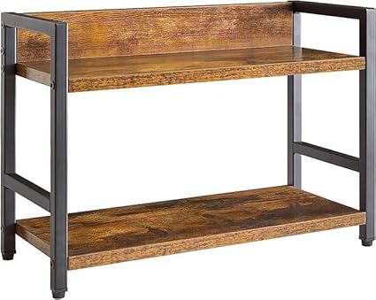 2-Tier Storage Shelf, Brown Wood with Black Metal Frame