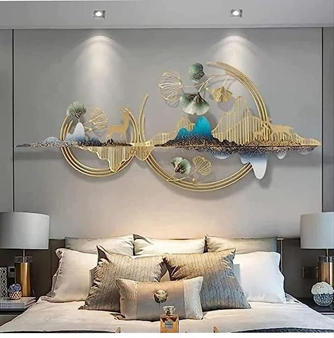 Metal Wall Art Mountain with Deer for Living Room (52 * 24 Inches) Wall Decoration | Modern Wall Hanging for Bedroom & Home & etc