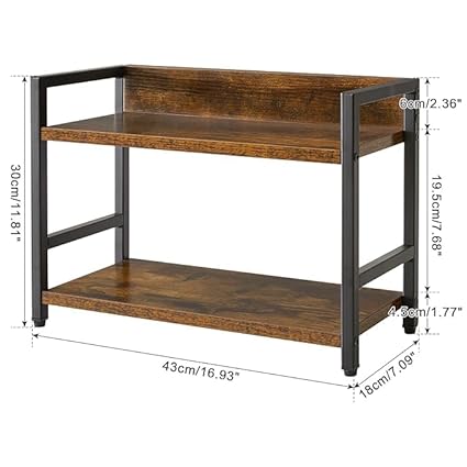 2-Tier Storage Shelf, Brown Wood with Black Metal Frame