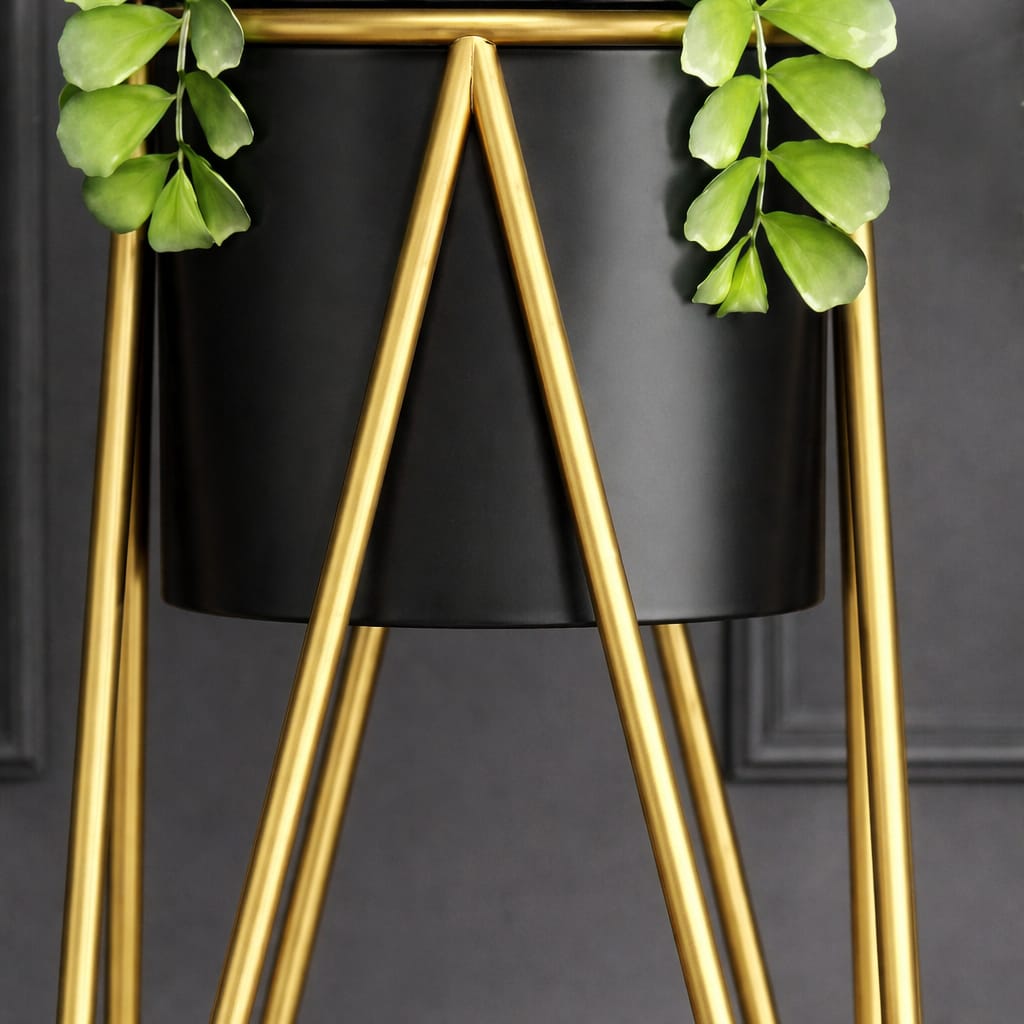 Urban Contrast Planter Stand Set – Black & Gold Finish