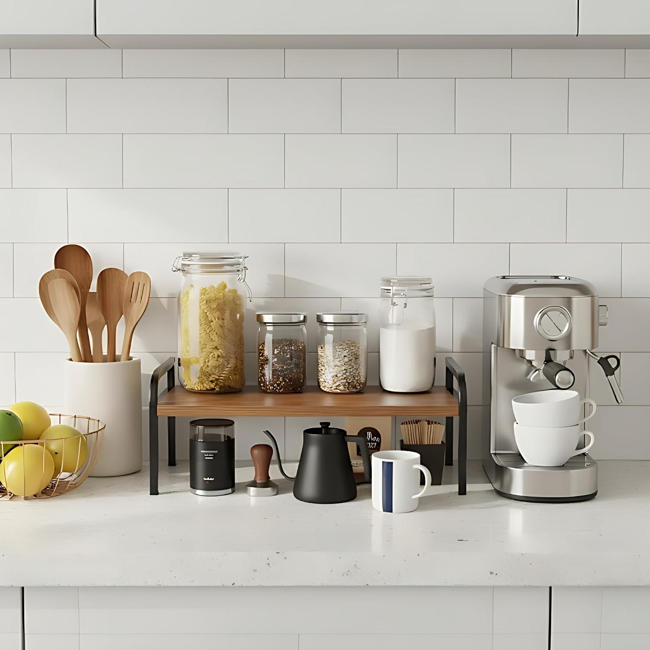 Kitchen Countertop Organizer Shelf – Wooden & Metal Storage Rack