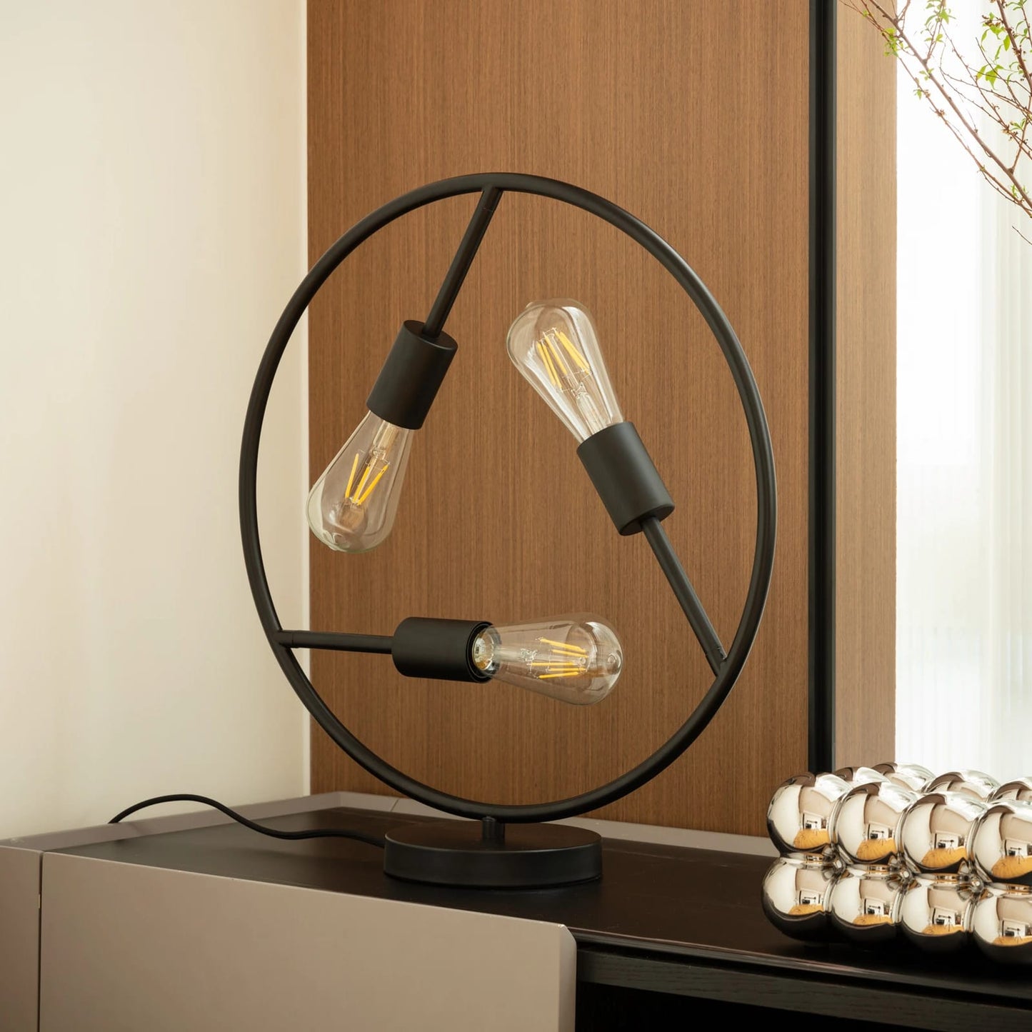 Modern Circular 3-Light Table Lamp – Industrial Metal Decorative Desk Light
