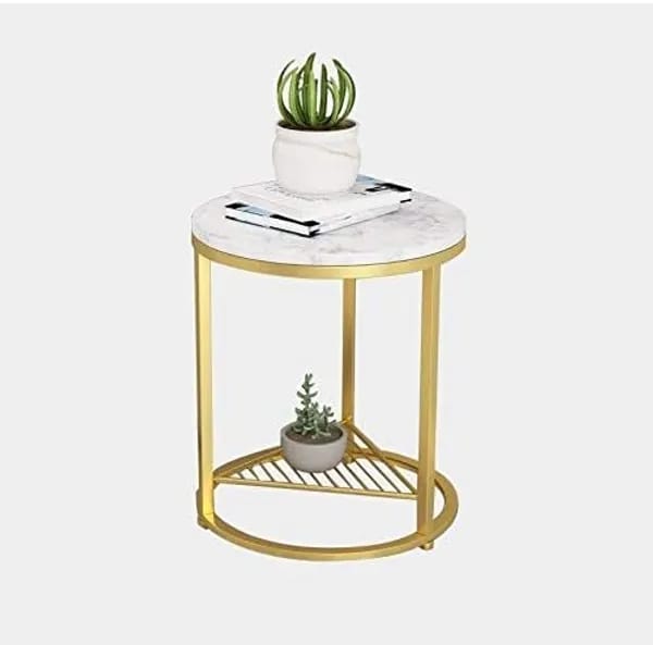 Luxury Wooden Top Side Table with Gold Finish Base