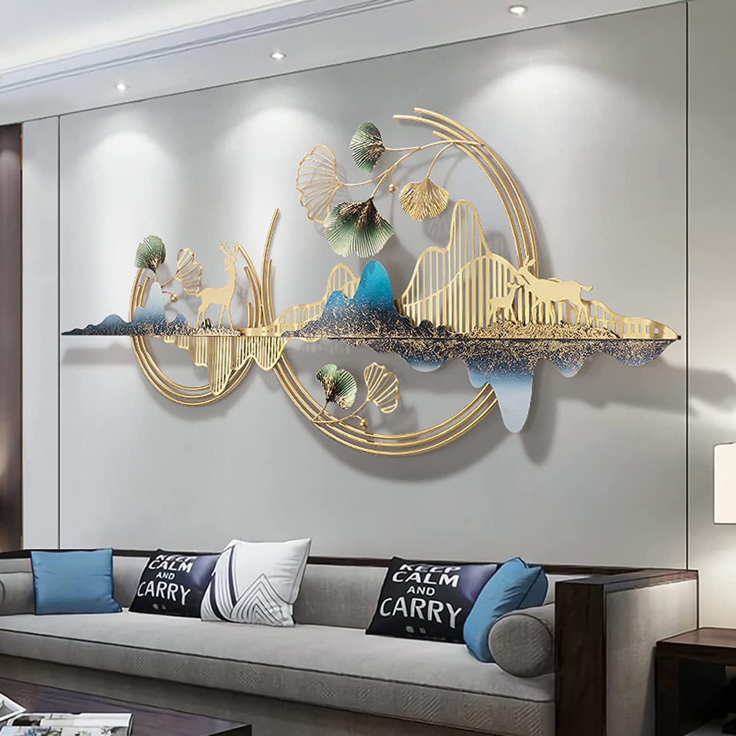Metal Wall Art Mountain with Deer for Living Room (52 * 24 Inches) Wall Decoration | Modern Wall Hanging for Bedroom & Home & etc