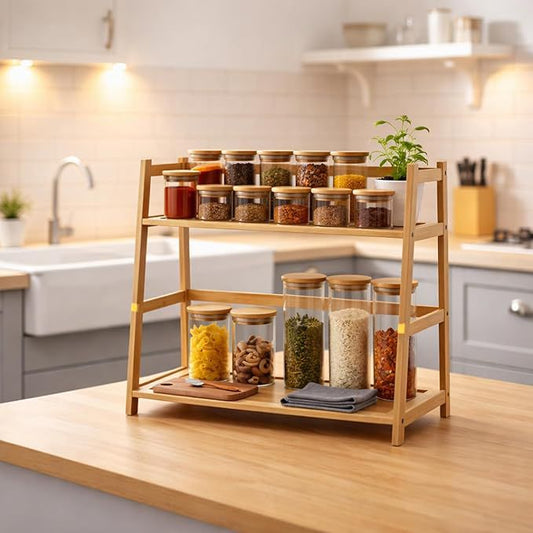 2-Tier Bamboo Countertop Organizer Shelf – Kitchen & Bathroom Storage Rack