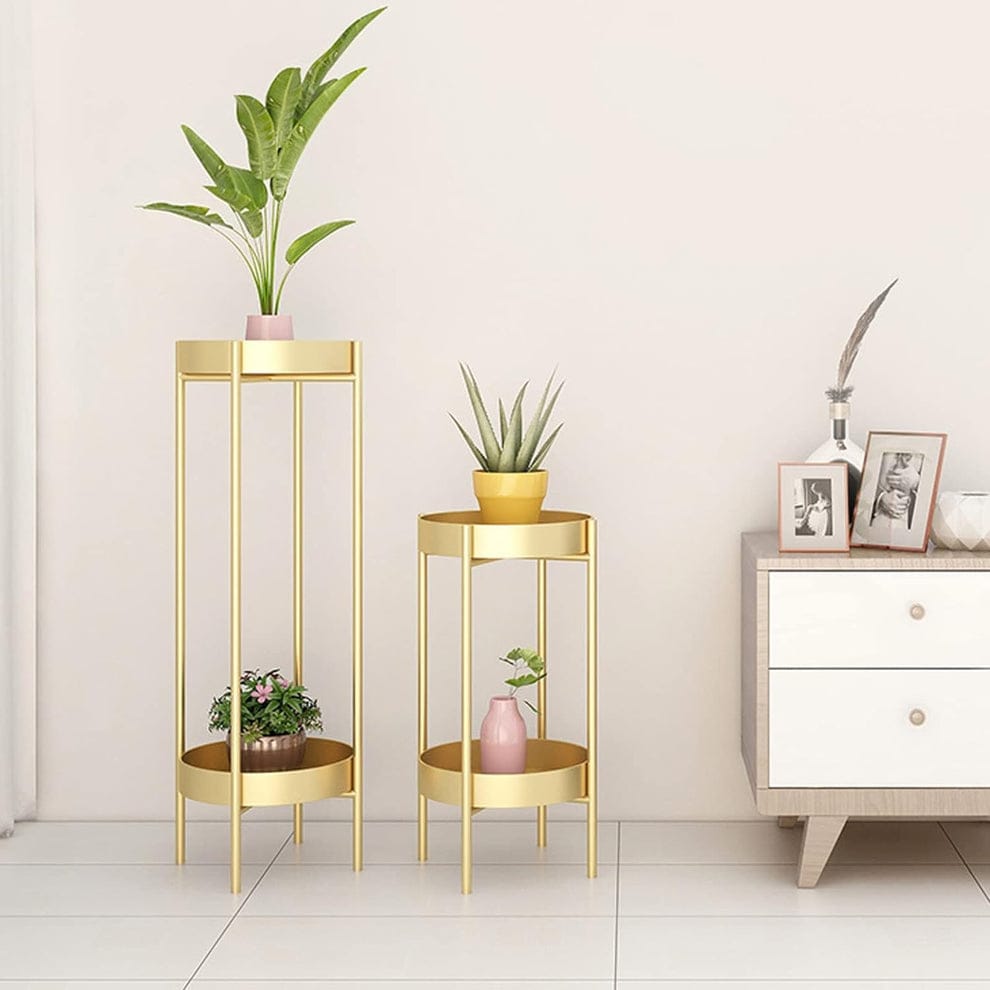 Modern metal floor flower stands stand with planter set of 2 ( Golden)