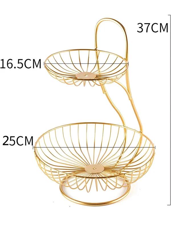 2-Tier Gold Metal Fruit Basket Stand – Kitchen Counter Organizer