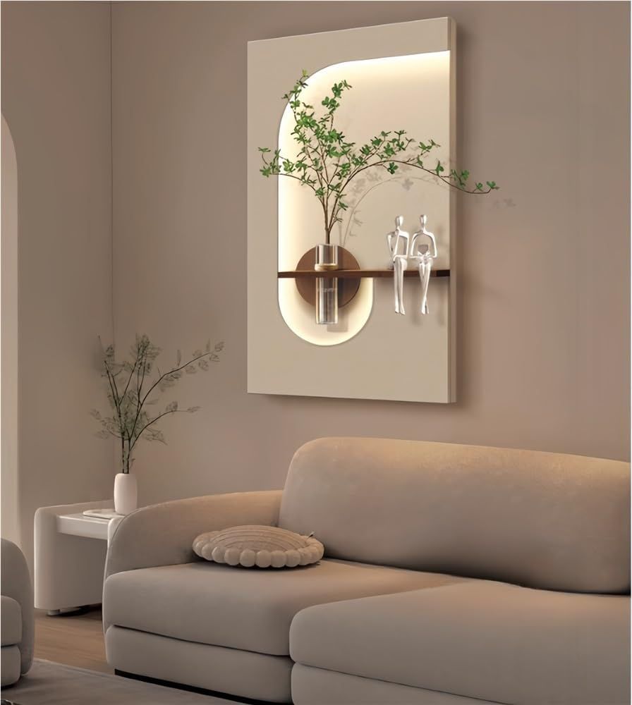 Modern LED Wall Vase Decor with Wooden Shelf | Luxury Nordic Wall Art