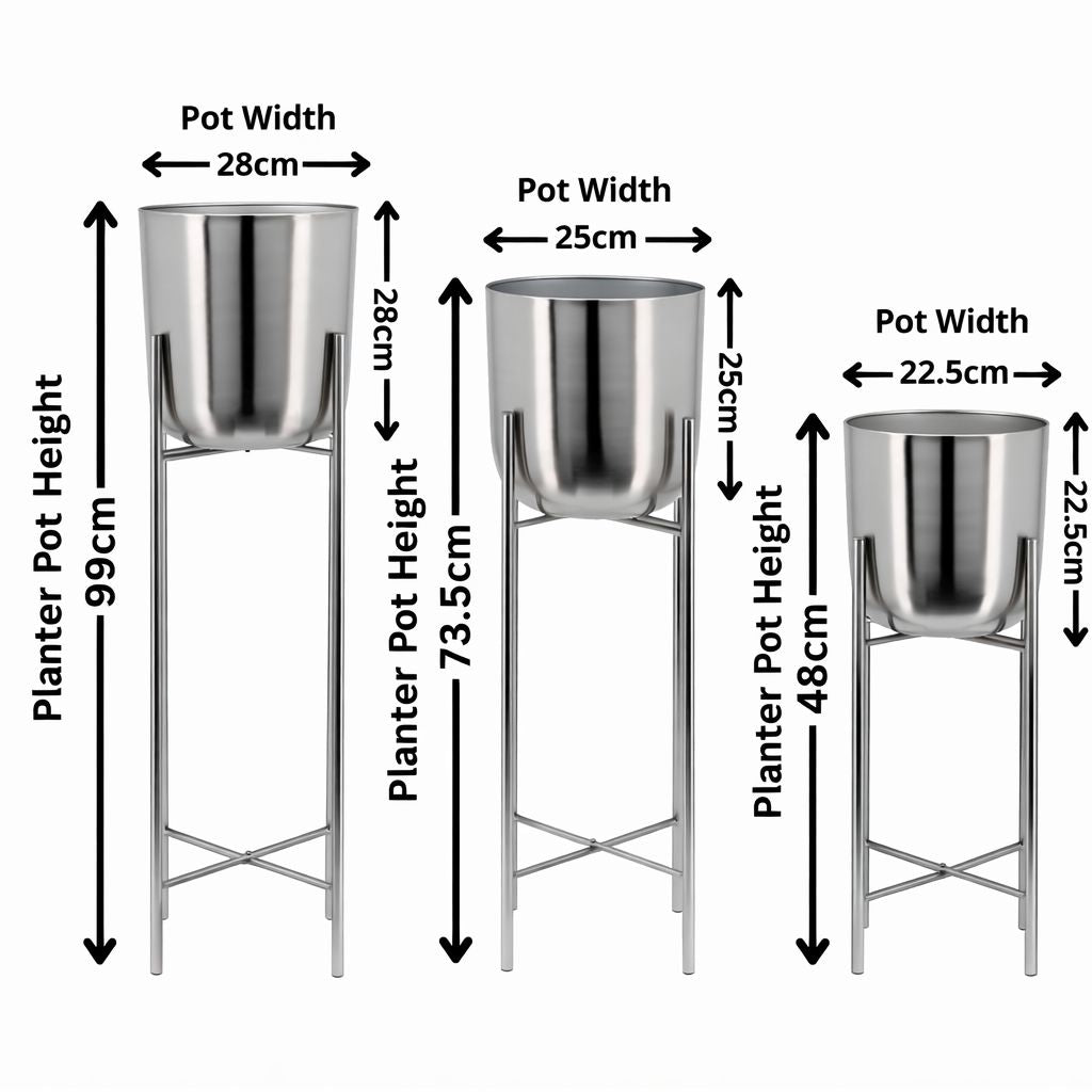 Premium Stainless Steel Planter Stand Set of 3 | Modern Metal Flower Pots with Stands | Luxury Indoor Plant Holders