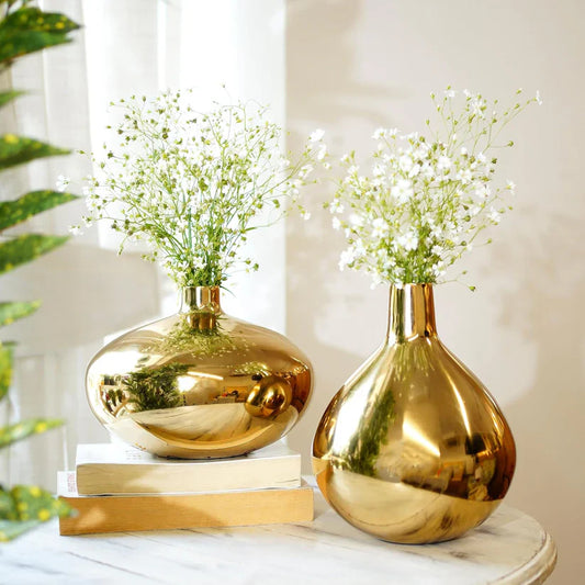 Premium Gold Decorative Vase for Fresh Flowers, Artificial Arrangements & Elegant Home Styling