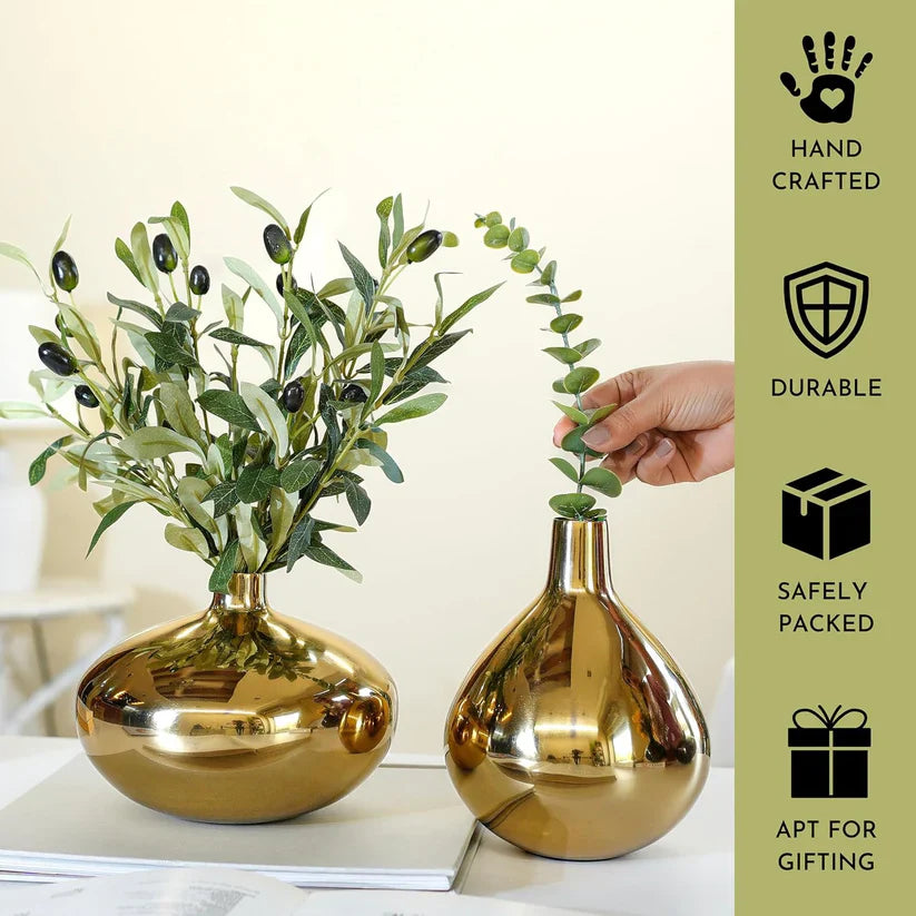 Premium Gold Decorative Vase for Fresh Flowers, Artificial Arrangements & Elegant Home Styling