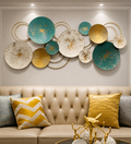METAL WALL ART – PREMIUM HANDCRAFTED ANTIQUE GOLD & TURQUOISE GREEN CIRCLE DESIGN