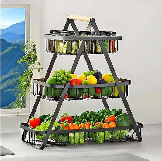 3-Tier Metal Storage Basket Rack – Kitchen & Home Organizer