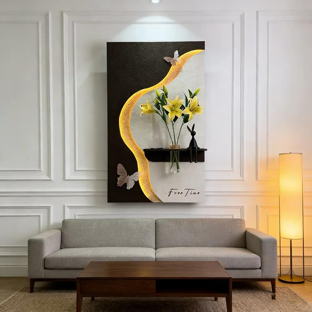 Luxury LED Wall Art Shelf with Vase Holder | Modern Illuminated Decorative Wall Panel | Contemporary Entryway & Living Room Décor