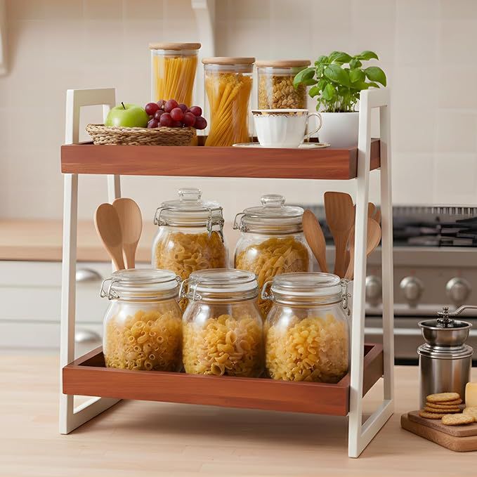 2-Tier Kitchen Counter Organizer Shelf – Wooden & Metal Storage Rack