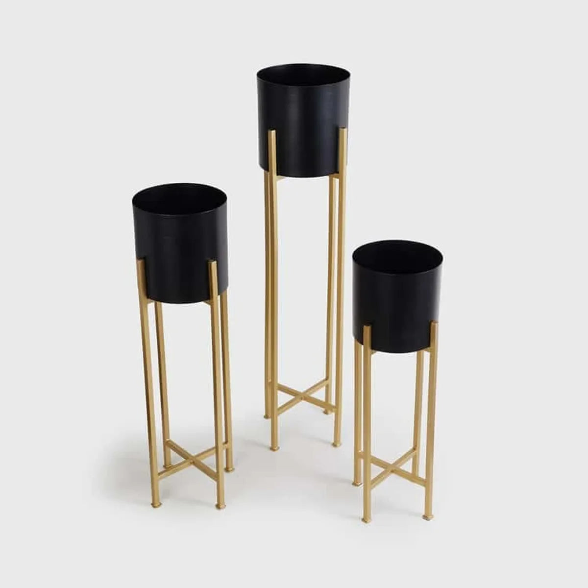 Black Metal Plant Stand Set-3-Piece Pot Gold
