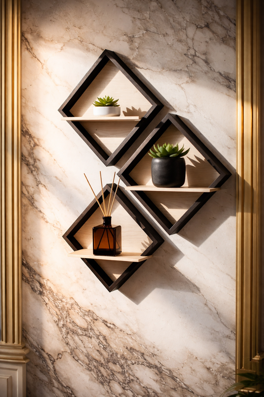 Shelf, Brown Wood with Black Frame