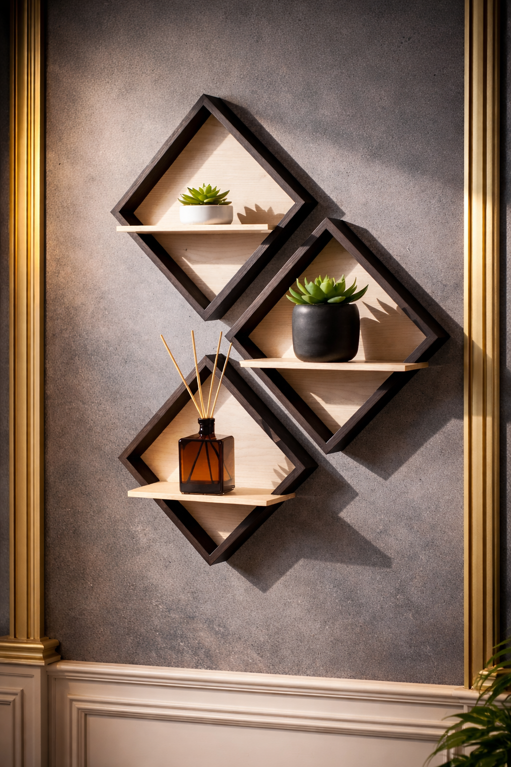 Shelf, Brown Wood with Black Frame