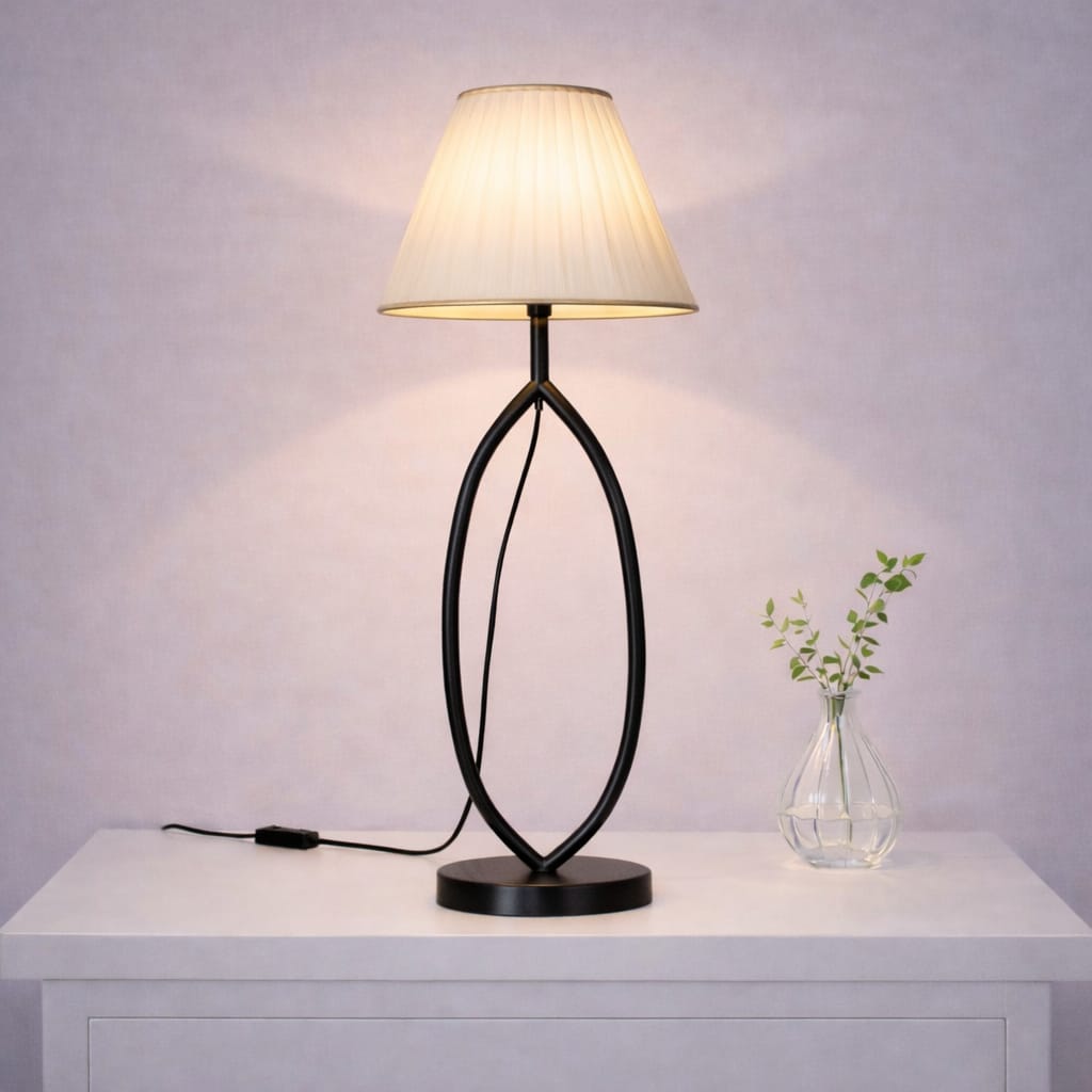 Modern Black Table Lamp with Fabric Shade | Elegant Bedside Lamp 24 Inch
