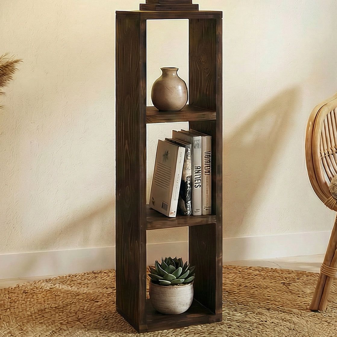 Modern Wooden Shelf Floor Lamp with Fabric Shade | Decorative Standing Lamp with Storage Shelves for Living Room & Bedroom | 60 Inch Tall