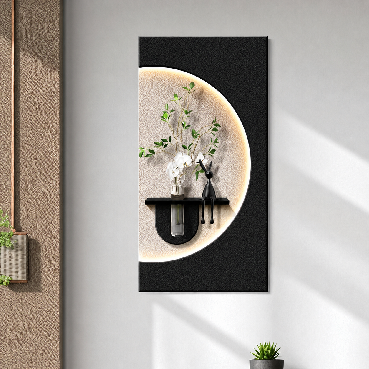 Handmade 3D LED Wall Art for Home & Office | Modern Decorative Painting with Warm Light for Living Room, Bedroom, Foyer & Hotel Decor (Round Moon)