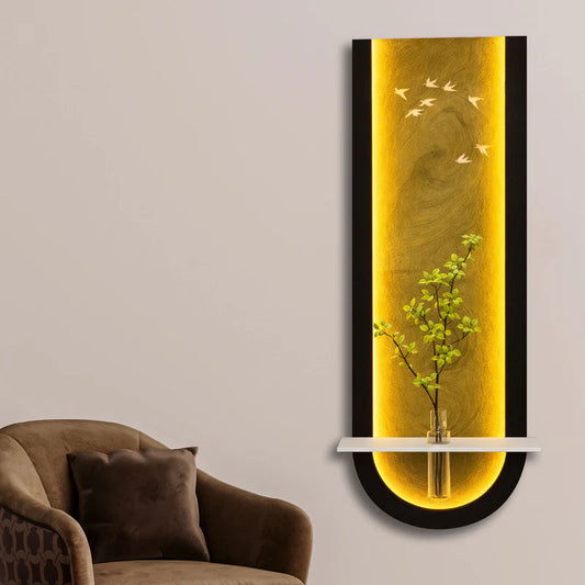 Anas Art and Crafts Modern LED Wall Decor with Shelf & Vase, Warm White Decorative Wall Light