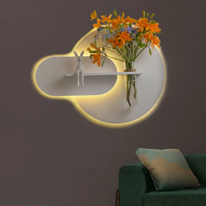 Anas Art and Crafts Modern LED Wall Decor with Shelf & Vase, Warm White Decorative Wall Light