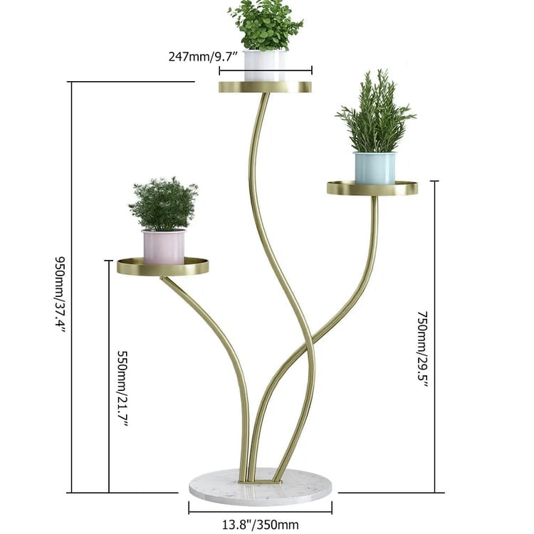 Modern Tall Metal Plant Stand Indoor 3 Tier Corner Planter in Gold