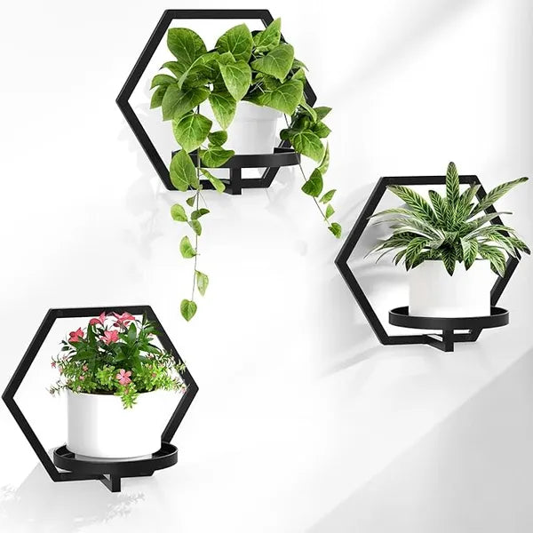 Black metal floor-standing plant stand with a black pot set of 4
