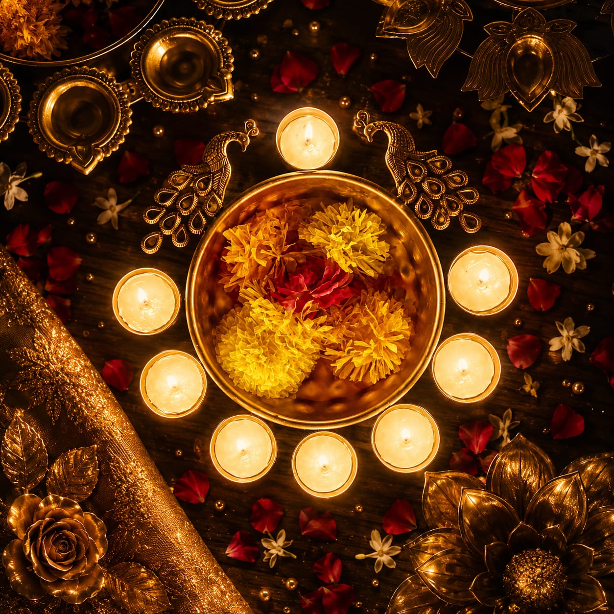 Copper Metal Diya Urli Home,Office Table Decor Diwali Decoration Items for Home Set of 3 (Size 10,10 and 12 inches)