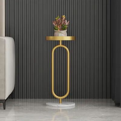 Luxury Gold Pedestal Plant Stand | Modern Flower Pot Display Table with Marble Base | Elegant Indoor Plant Holder